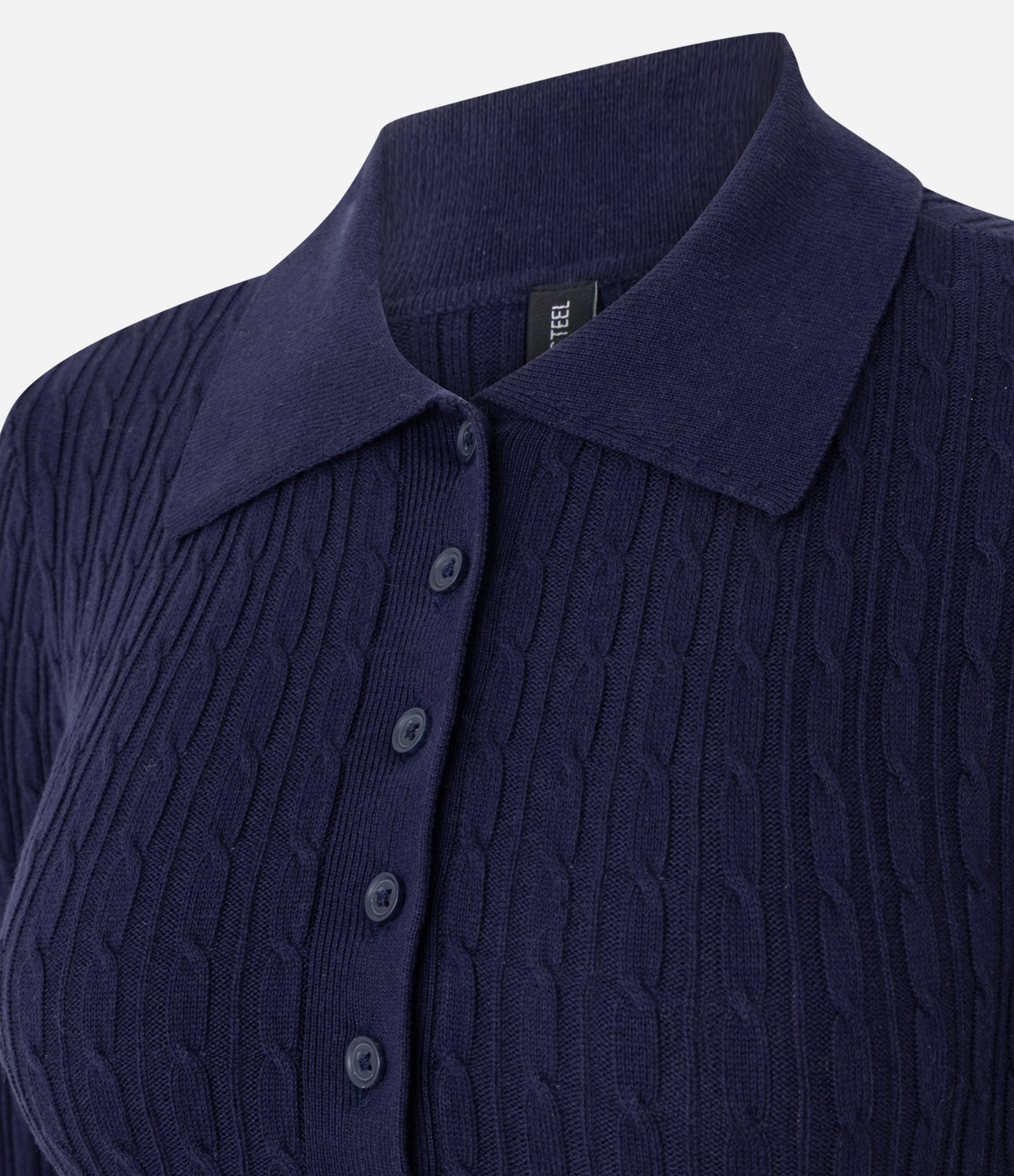 Vestido Curto em Tricô Texturizado com Gola Polo Azul 2