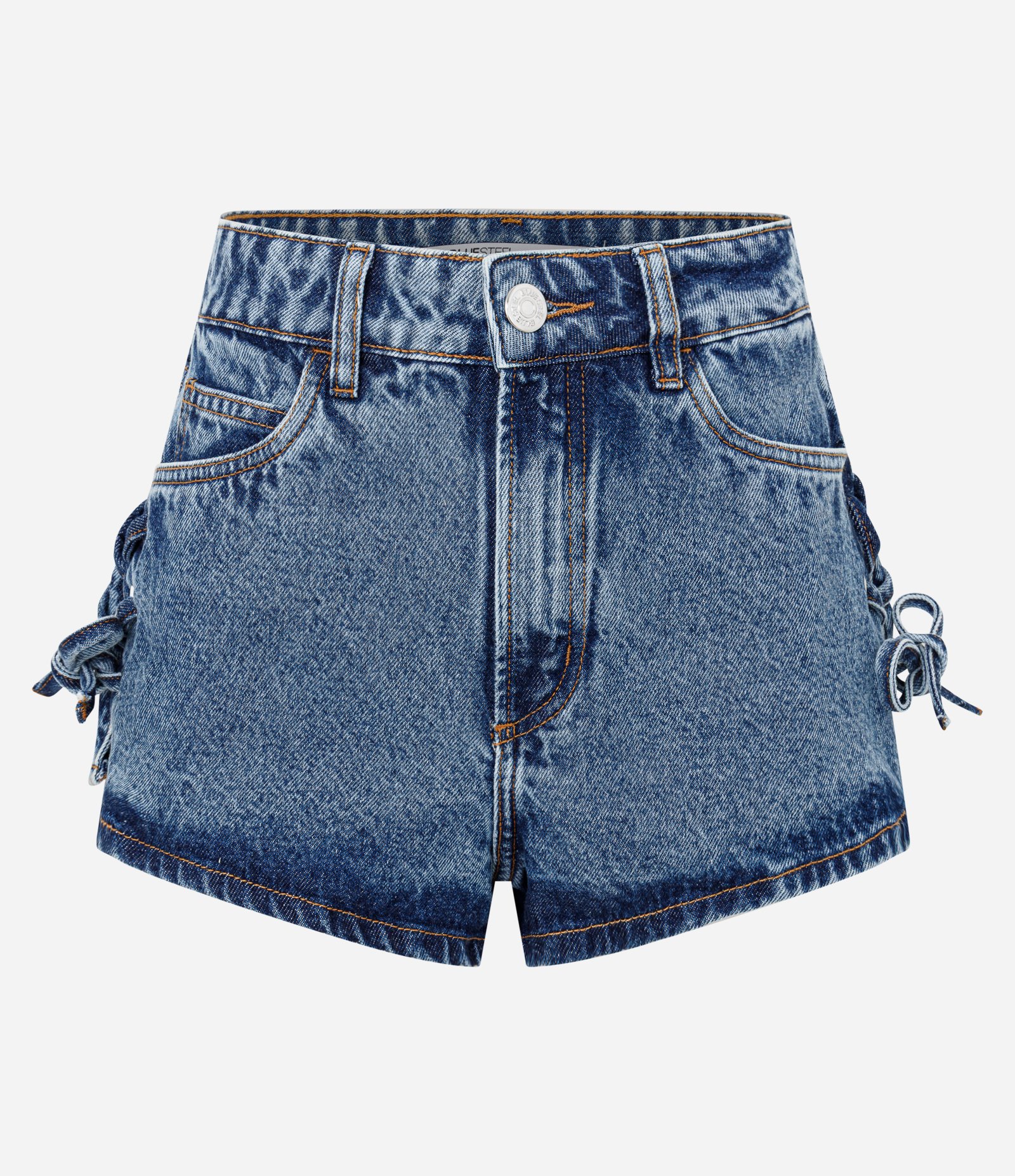 Short Micro Cintura Baixa em Jeans com Amarrações Médio 4