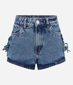 Short Micro Cintura Baixa em Jeans com Amarrações