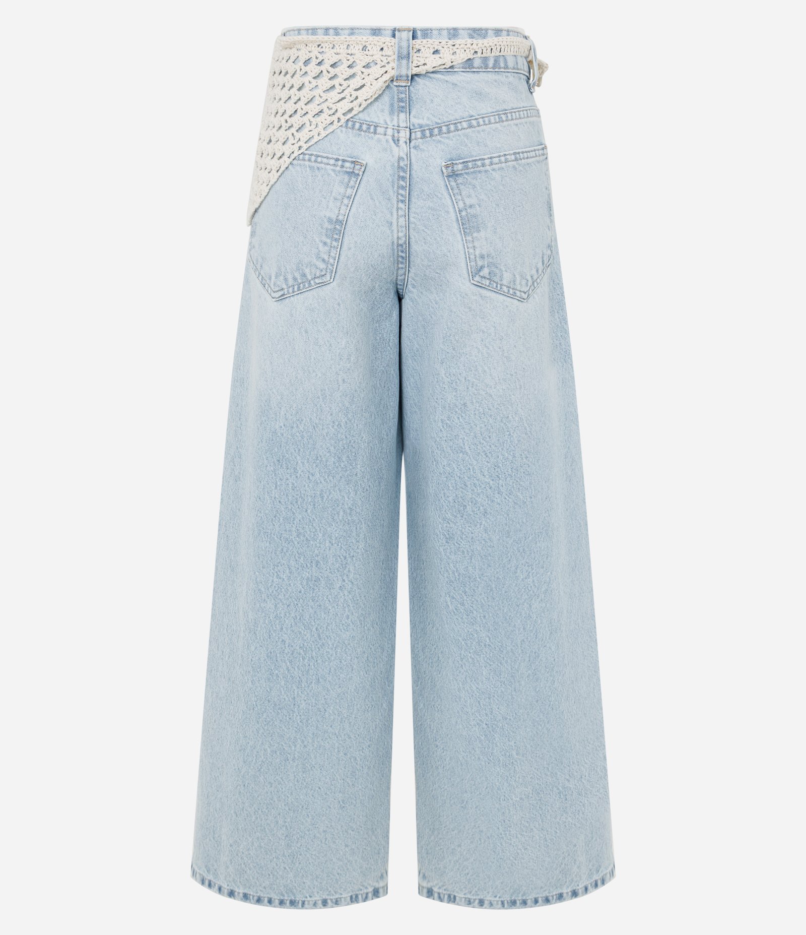 Calça Pantalona Cintura Média em Jeans com Cinto Lenço Claro 3