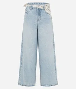 Calça Pantalona Cintura Média em Jeans com Cinto Lenço