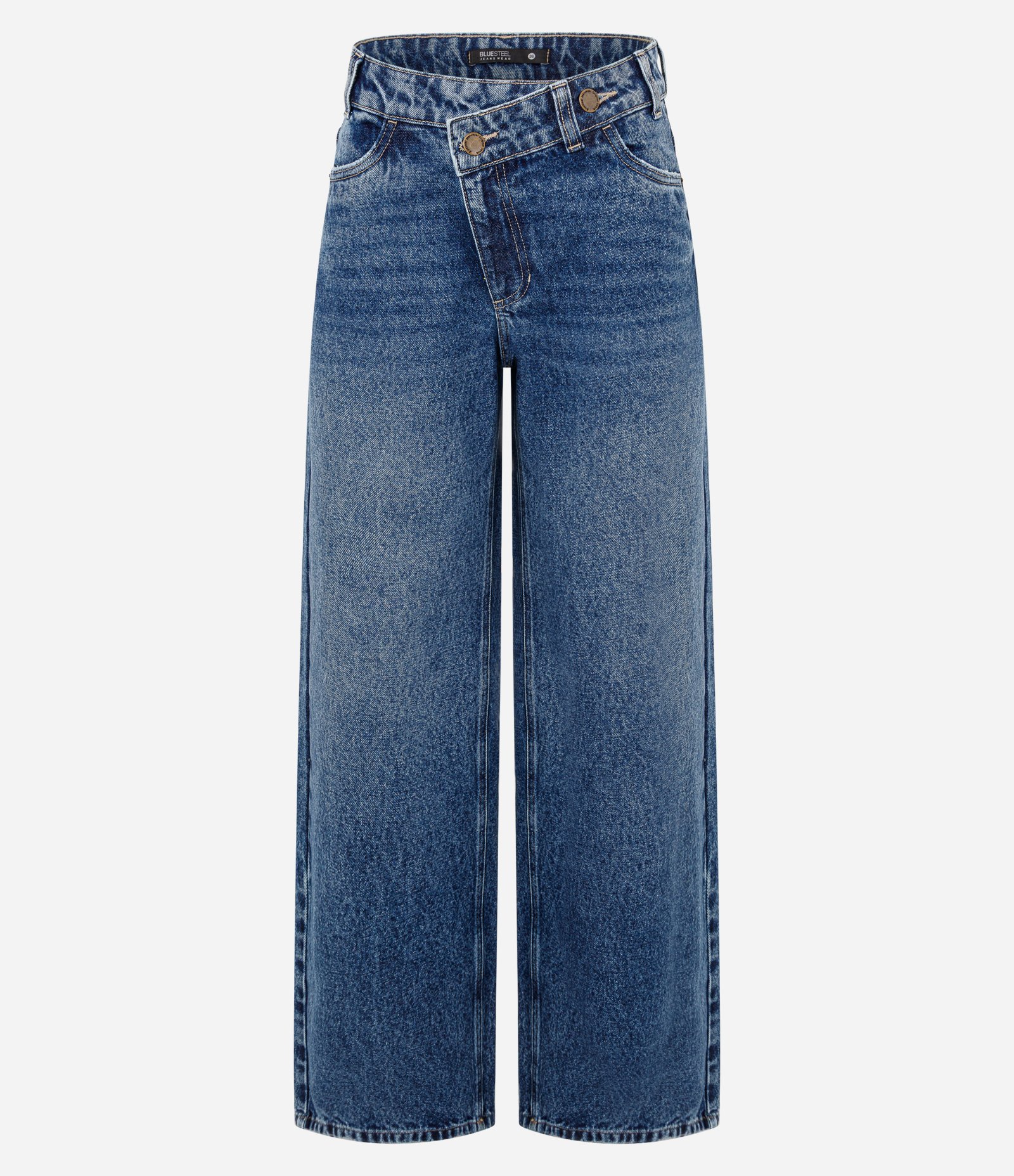 Calça Wide Leg em Jeans com Cós Transpassado Azul Escuro 5
