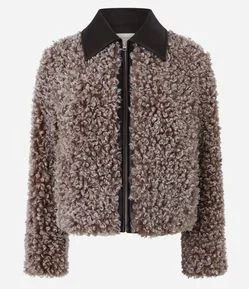 Jaqueta Pesada Estilo Carneirinho com Gola em PU