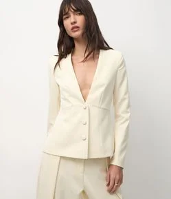 Blazer Acinturado de Alfaiataria com Decote em V