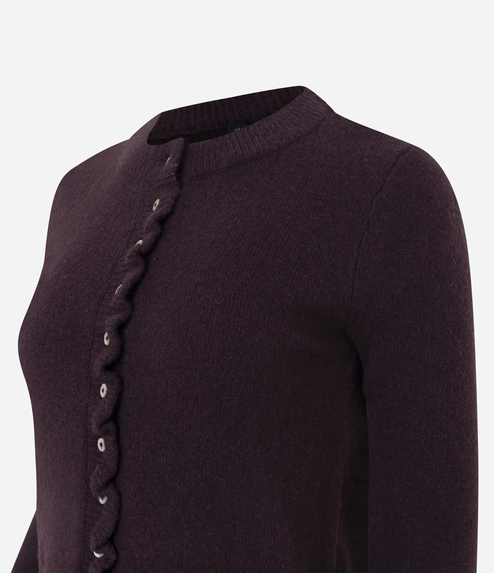 Cardigan em Tricô com Babados e Botões Madrepérola Bordô 2
