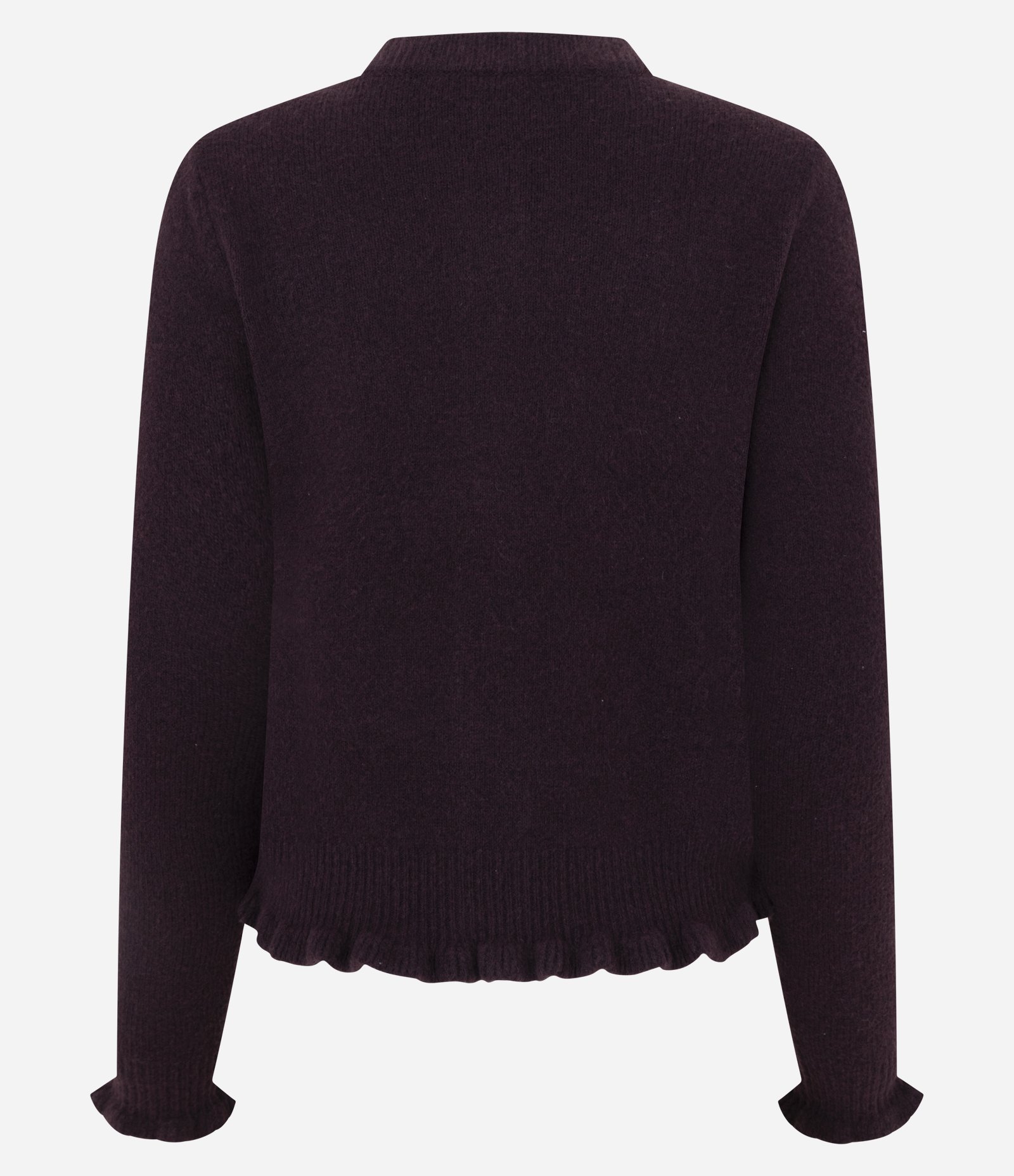 Cardigan em Tricô com Babados e Botões Madrepérola Bordô 3