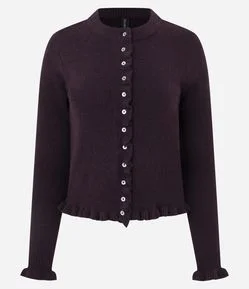 Cardigan em Tricô com Babados e Botões Madrepérola