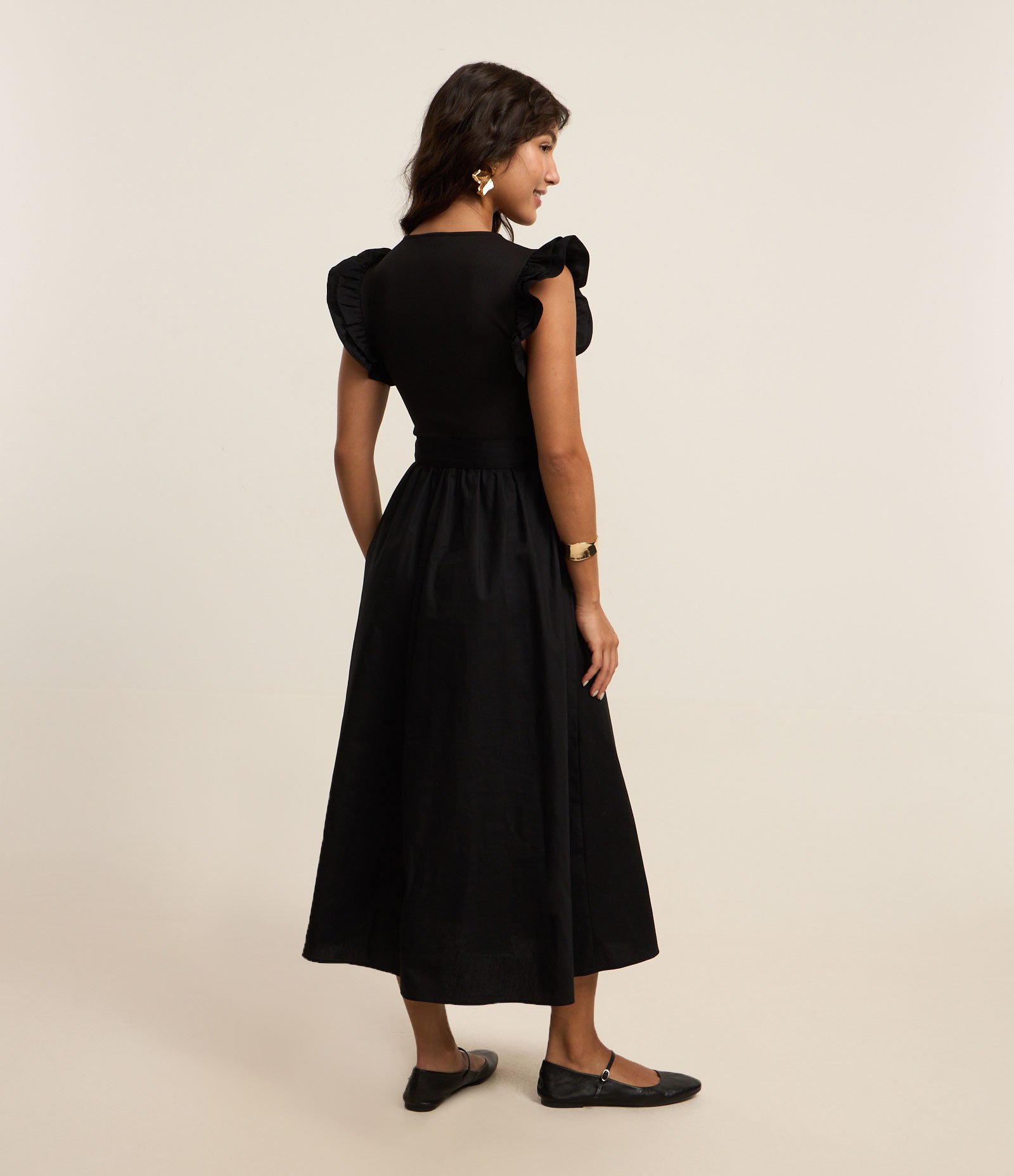 Vestido Evasê New Midi em Ribana e Tricoline com Amarração Raven 4