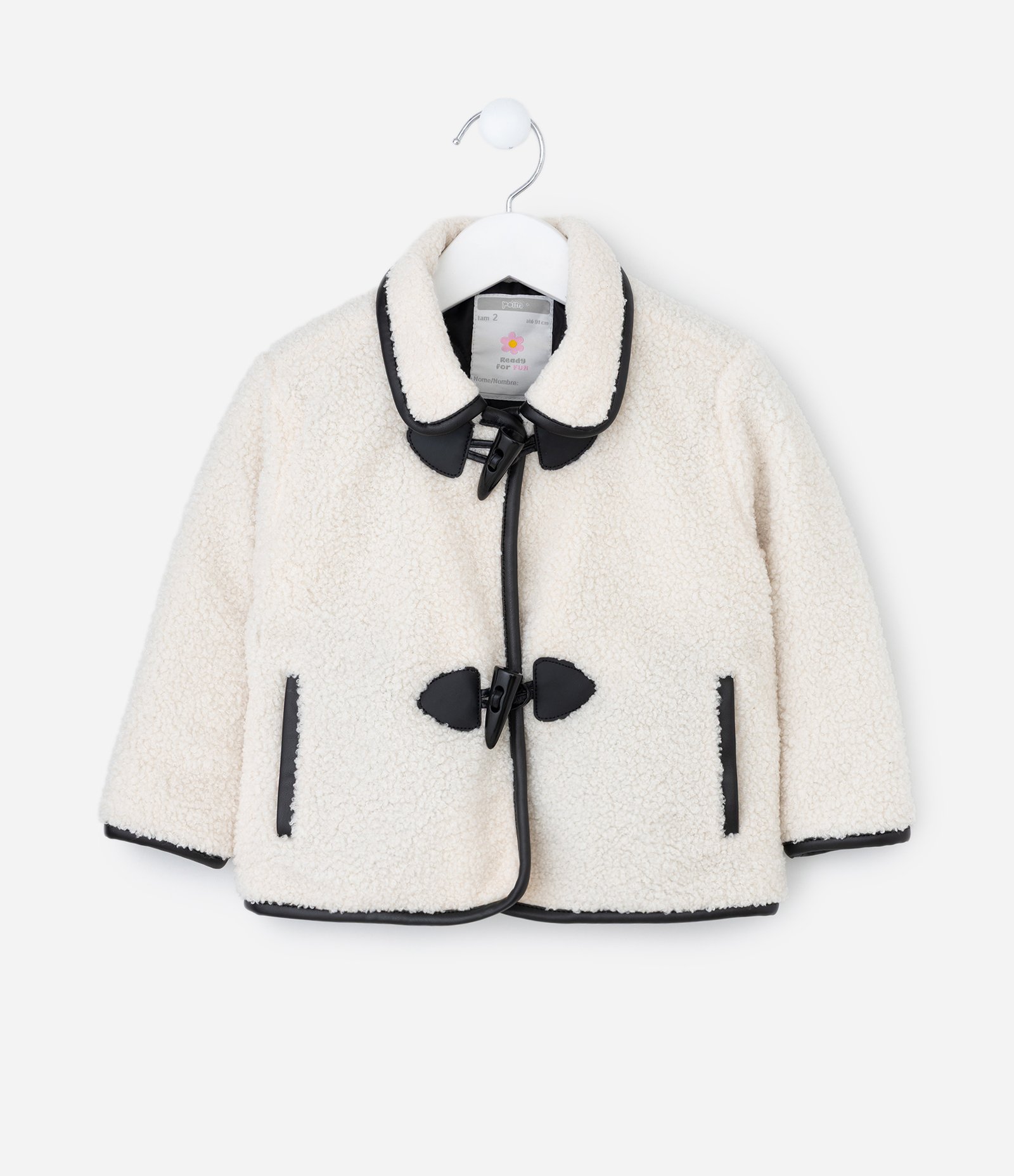 Jaqueta Infantil em Sherpa com Detalhe Contrastante  – Tam 1 a 6 Anos Off White 1