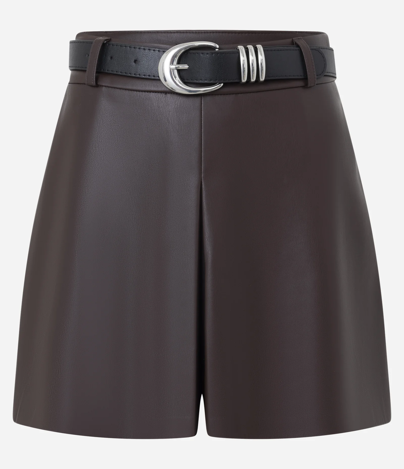 Short Curto em PU com Cinto Ajustável Marrom 1