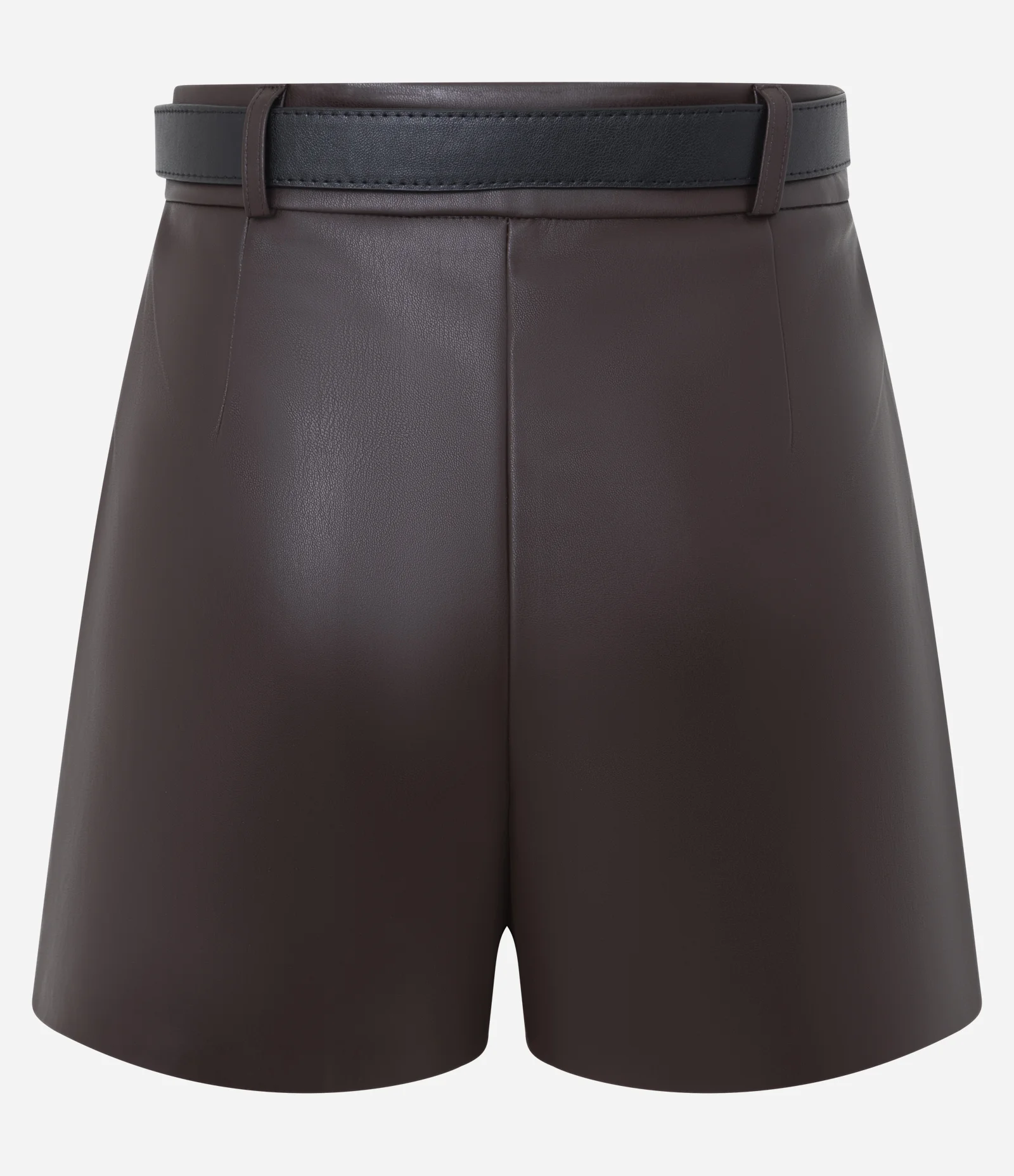 Short Curto em PU com Cinto Ajustável Marrom 2