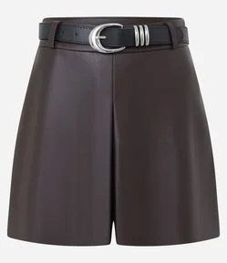 Short Curto em PU com Cinto Ajustável
