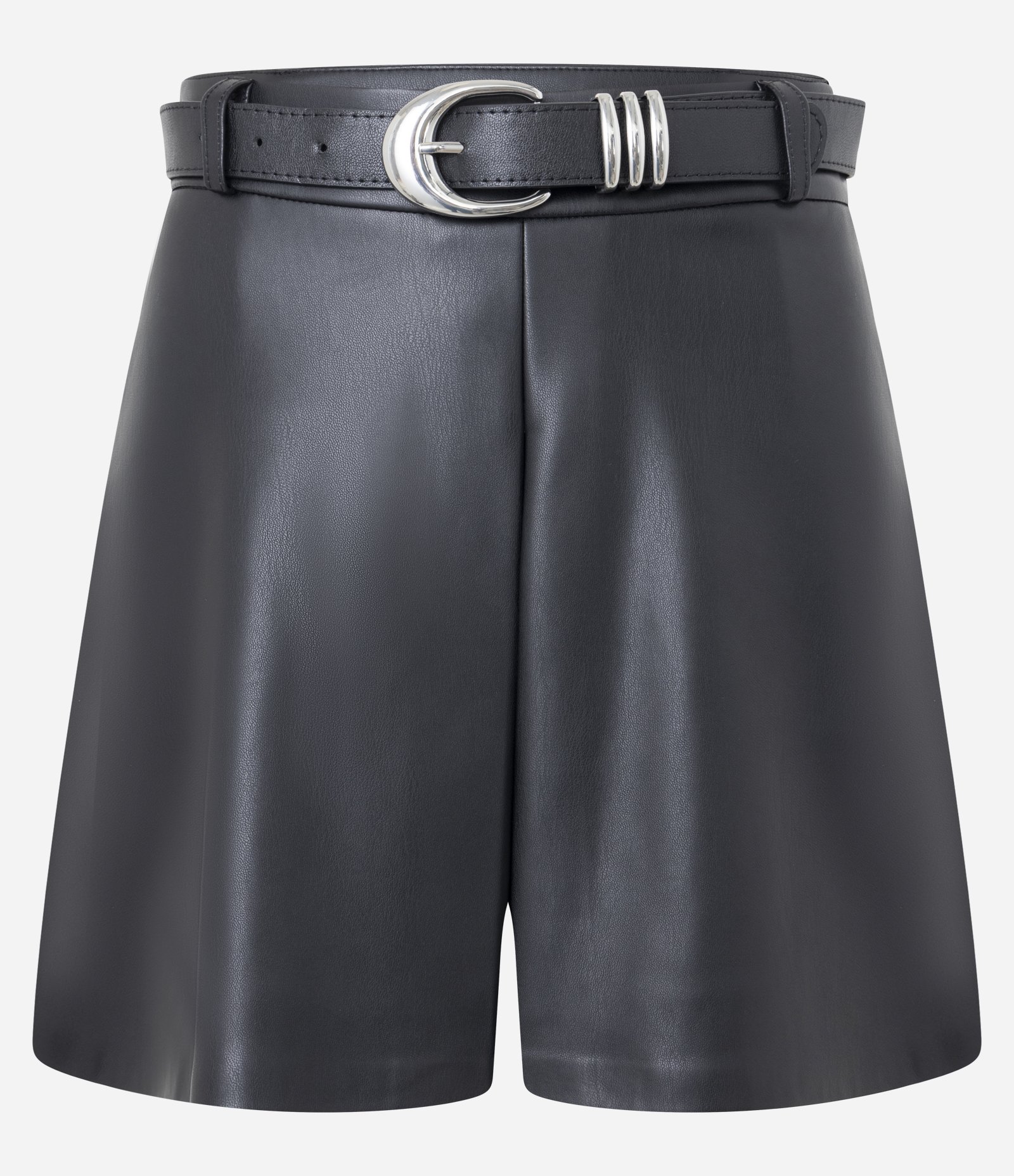 Short Curto em PU com Cinto Ajustável Preto 1