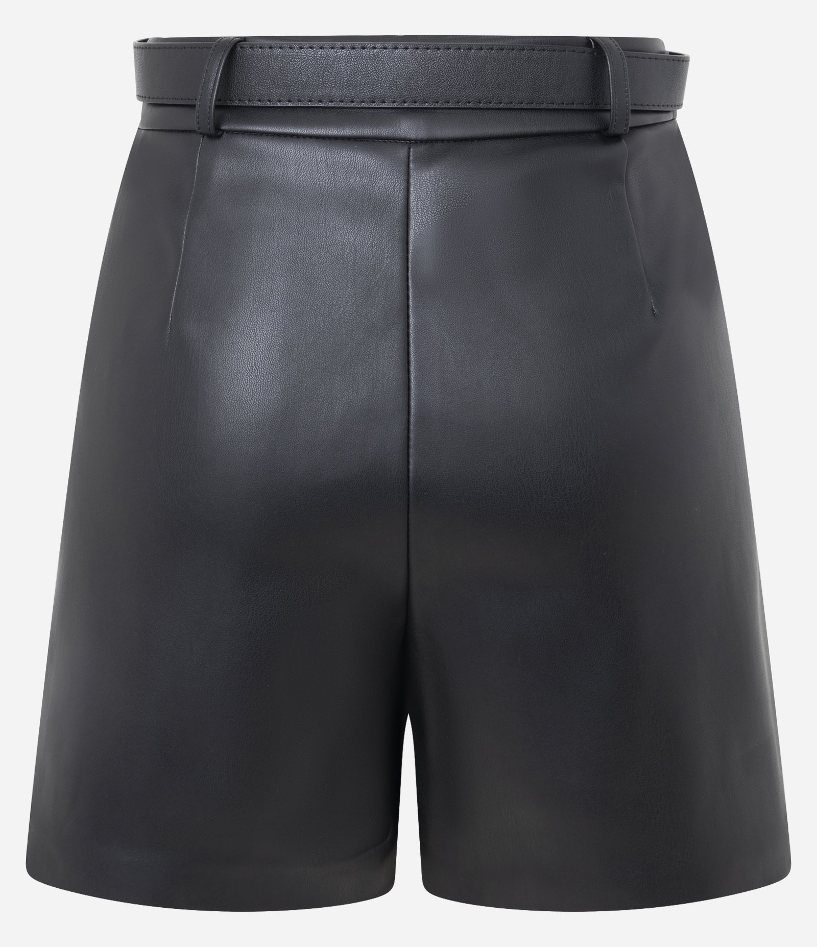 Short Curto em PU com Cinto Ajustável Preto 2