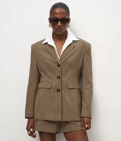 Blazer Alfaiatado com Estampa Pied de Poule