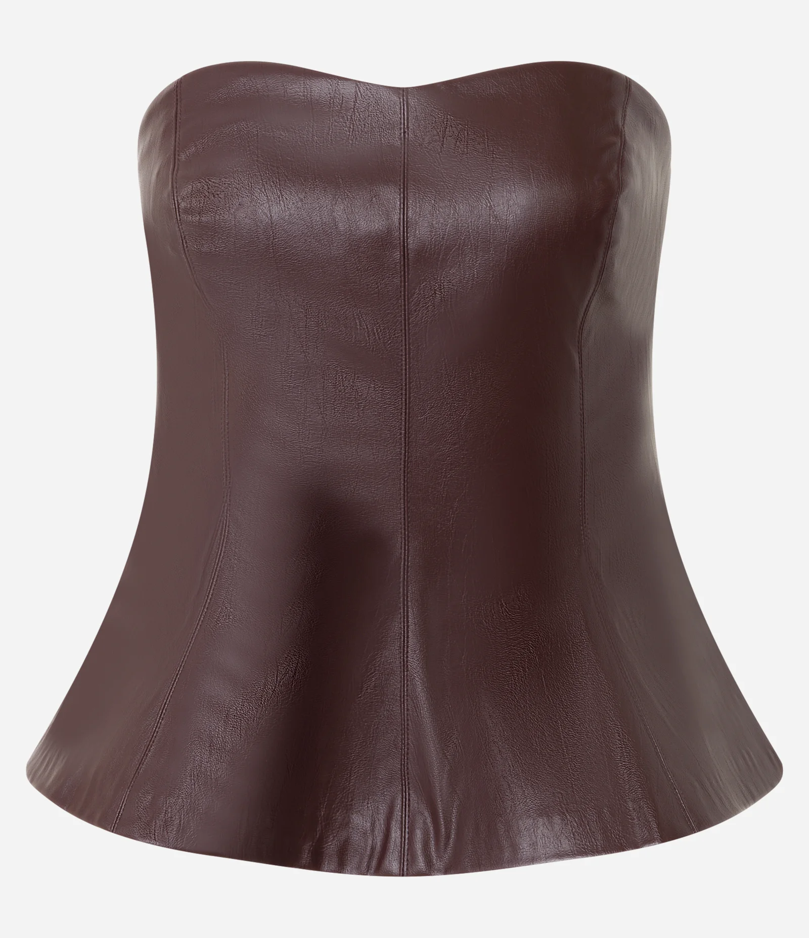 Blusa Peplum Tomara que Caia em PU com Decote Coração Marrom 1