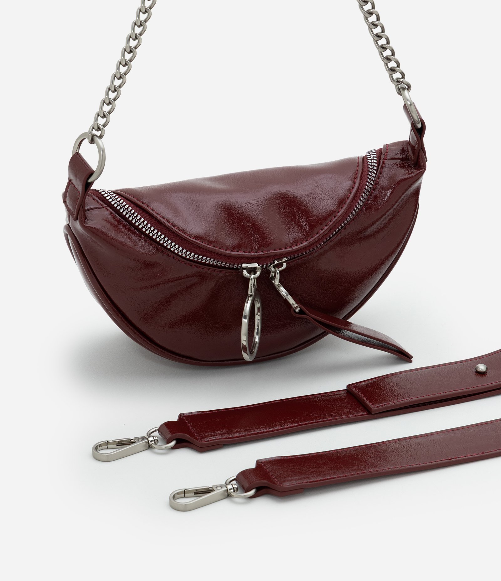 Bolsa Pochete Pequena em PU com Alça Corrente Vinho 8