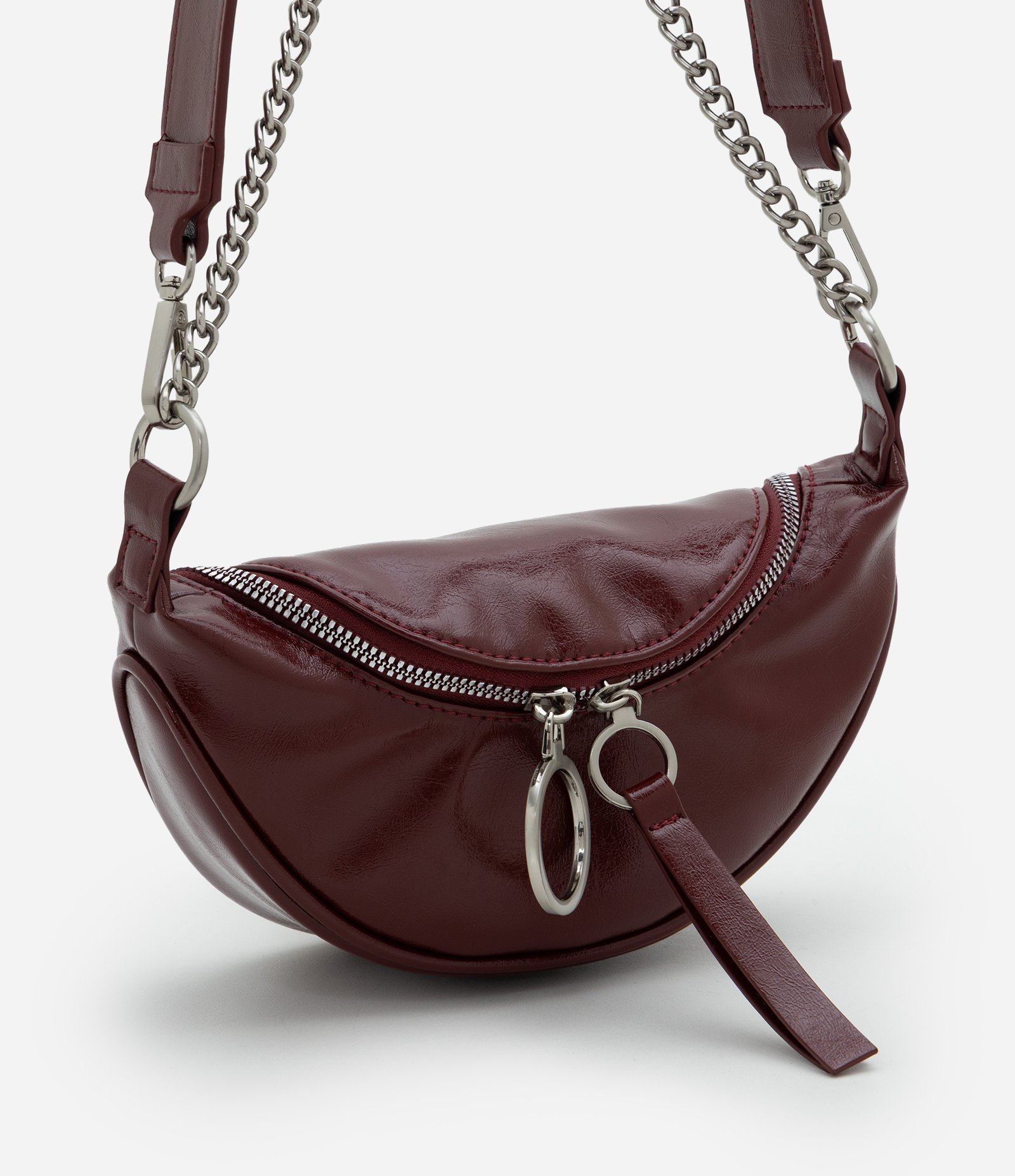 Bolsa Pochete Pequena em PU com Alça Corrente Vinho 2