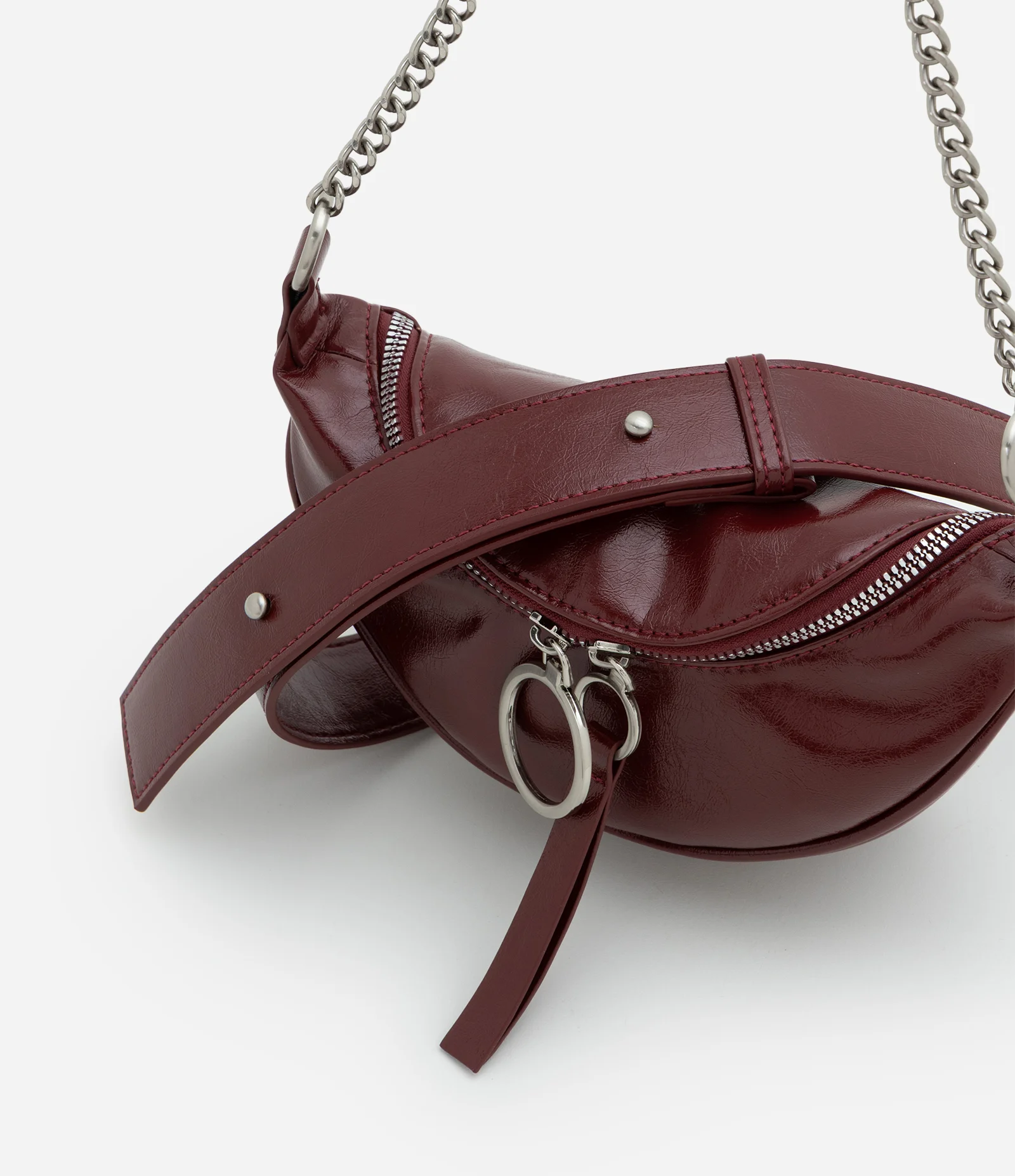 Bolsa Pochete Pequena em PU com Alça Corrente Vinho 7