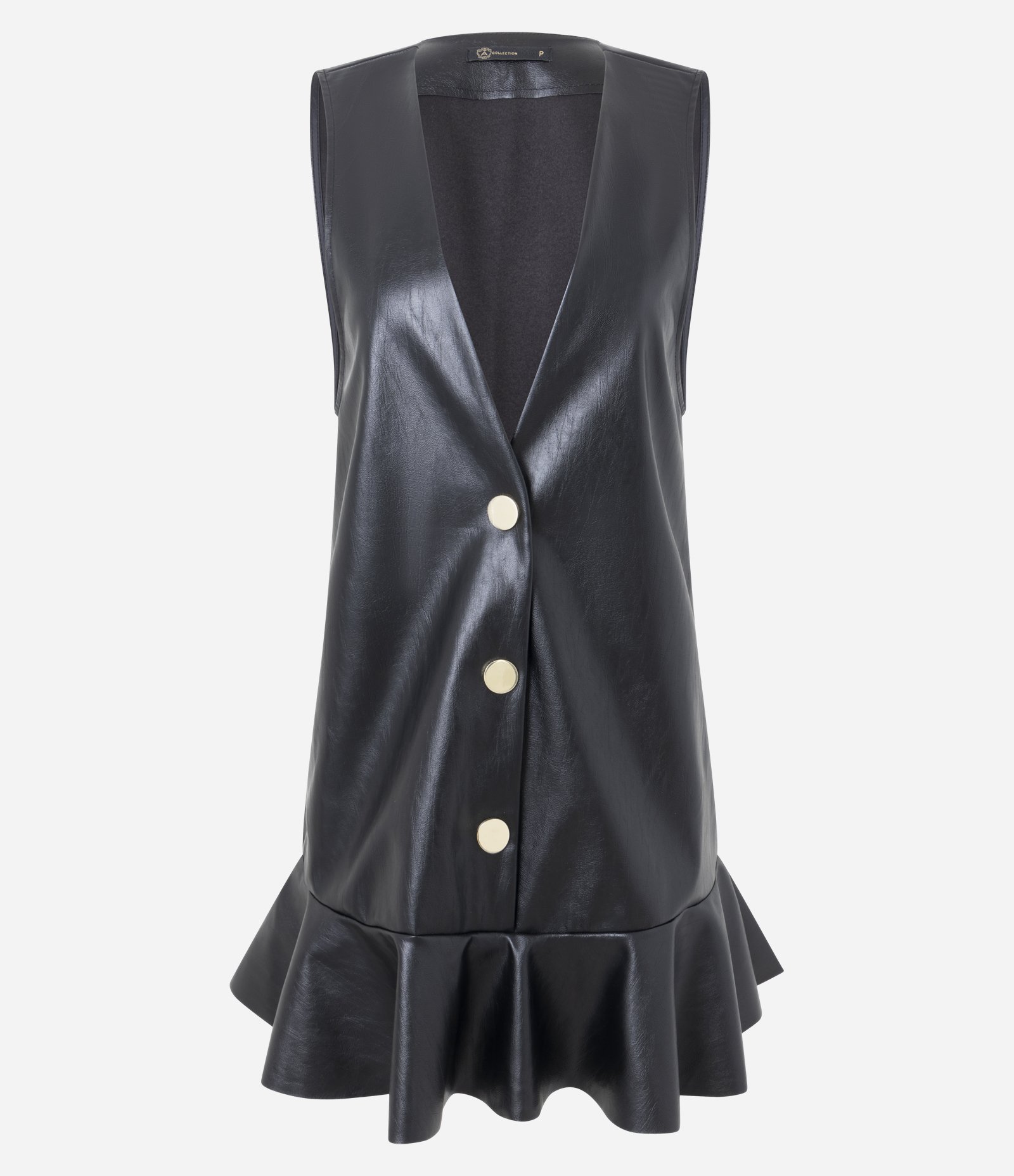 Vestido Salopete Curto em PU com Abotoamento Preto 5