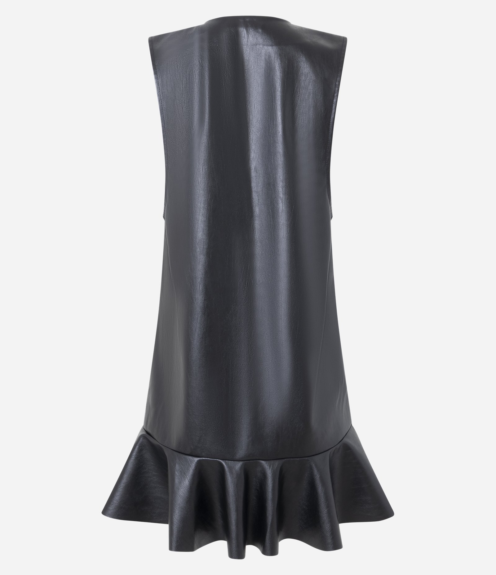 Vestido Salopete Curto em PU com Abotoamento Preto 6