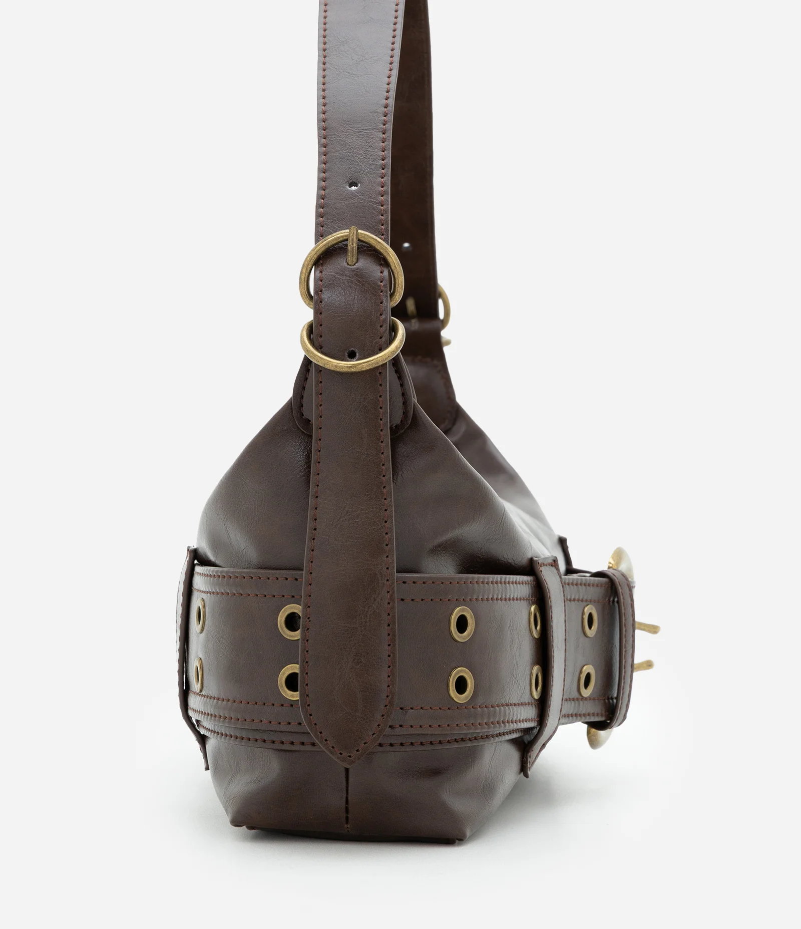 Bolsa Baguete Média em PU com Detalhes Metalizados Marrom 2