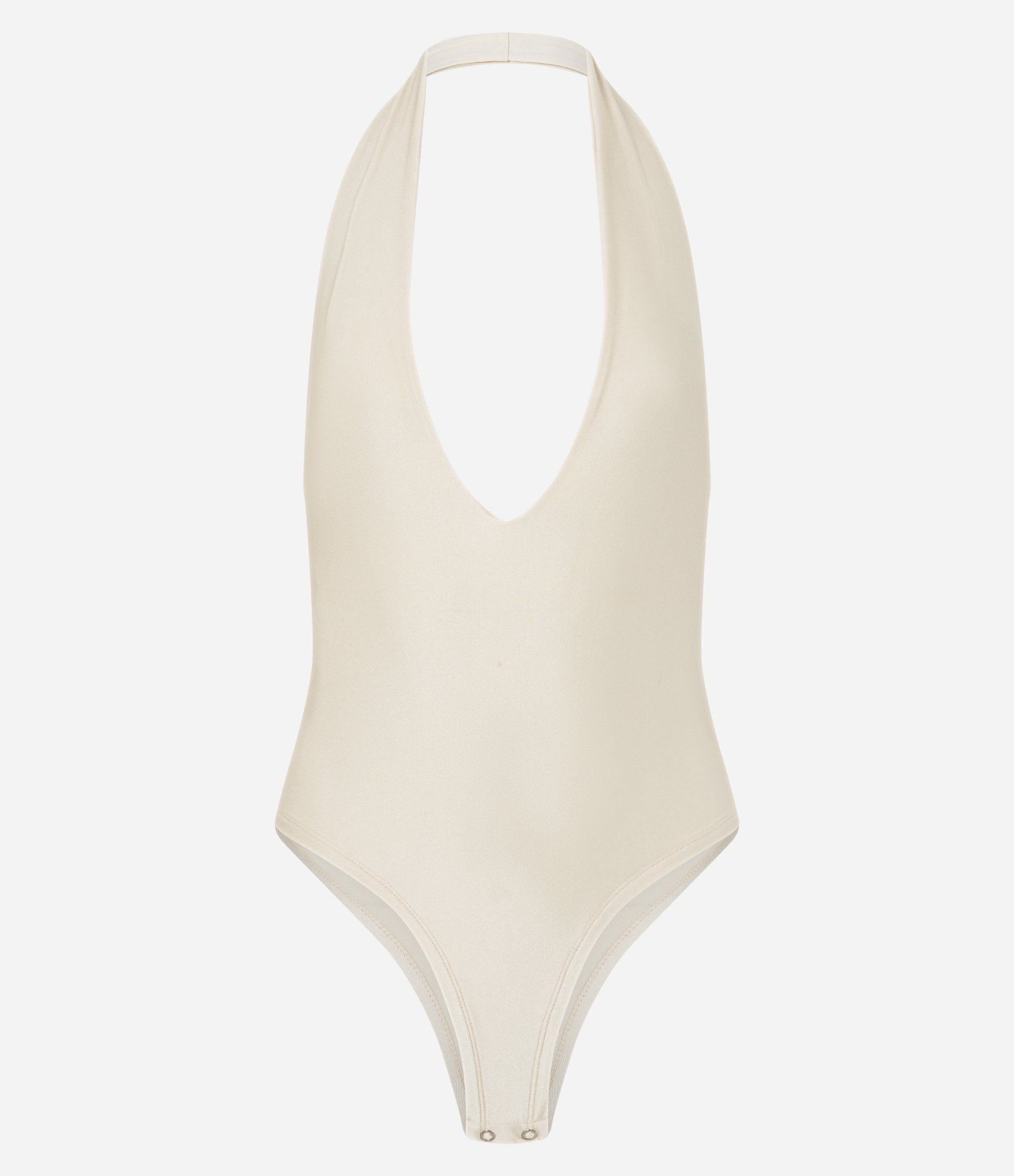Body Frente Única em Microfibra com Decote Profundo Off White 1