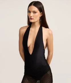 Body Frente Única em Microfibra com Decote Profundo