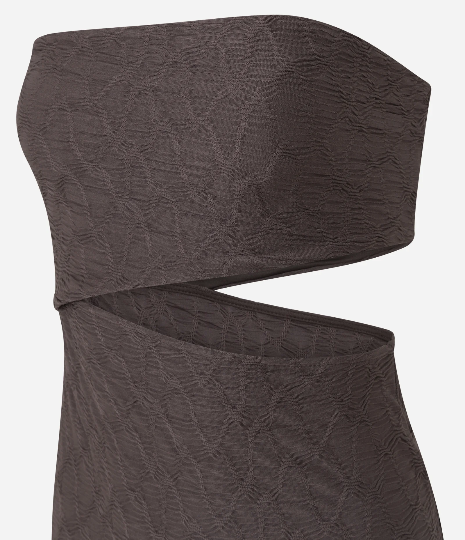 Vestido New Midi Texturizado com Cut Out Marrom 2