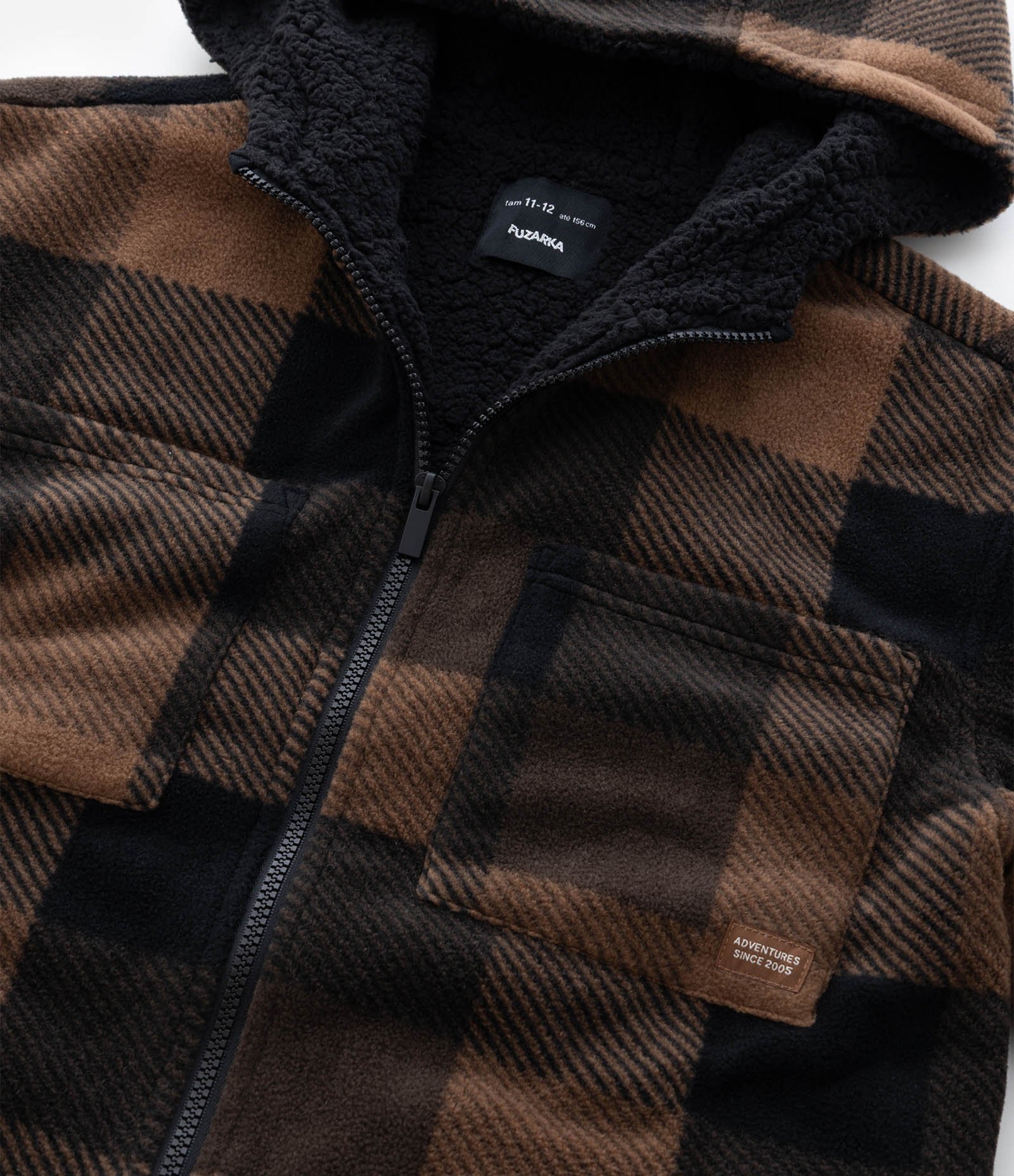 Casaco Infantil em Fleece com Estampa Xadrez e Capuz – Tam 5 a 14 Anos Marrom 6