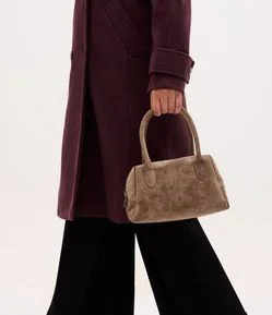 Bolsa Satchel Média em Suede com Textura Croco