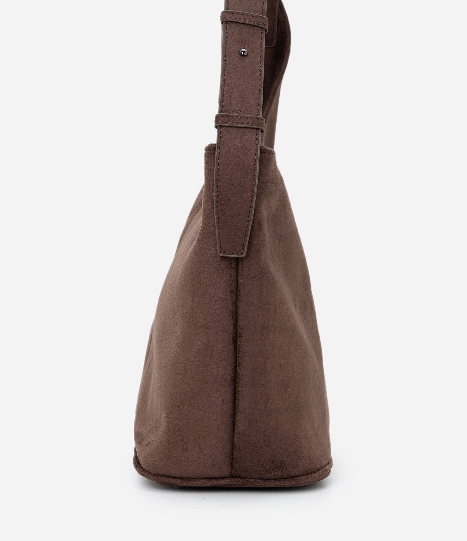Bolsa Bucket Média em Suede com Textura Croco Marrom 3