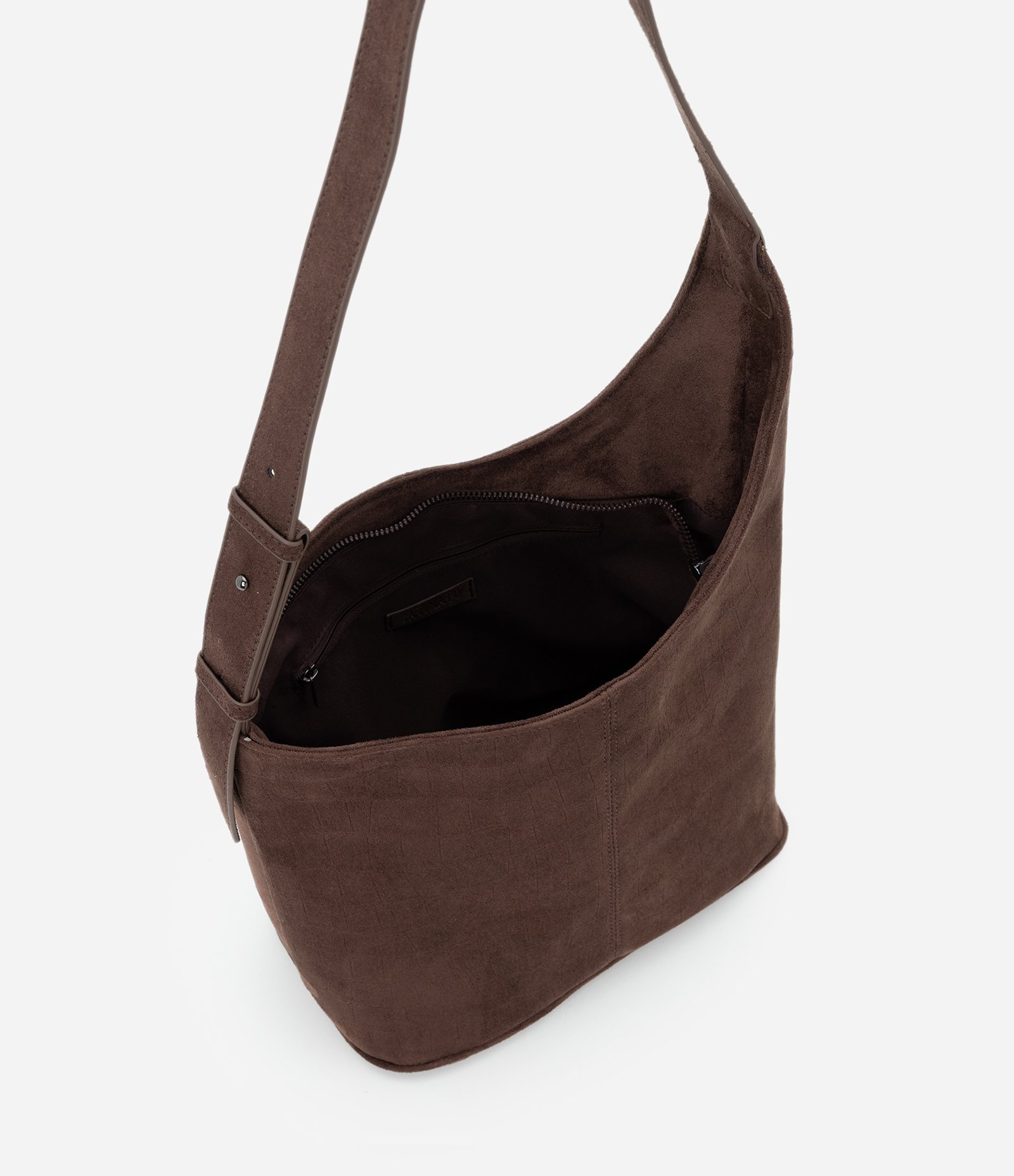 Bolsa Bucket Média em Suede com Textura Croco Marrom 4