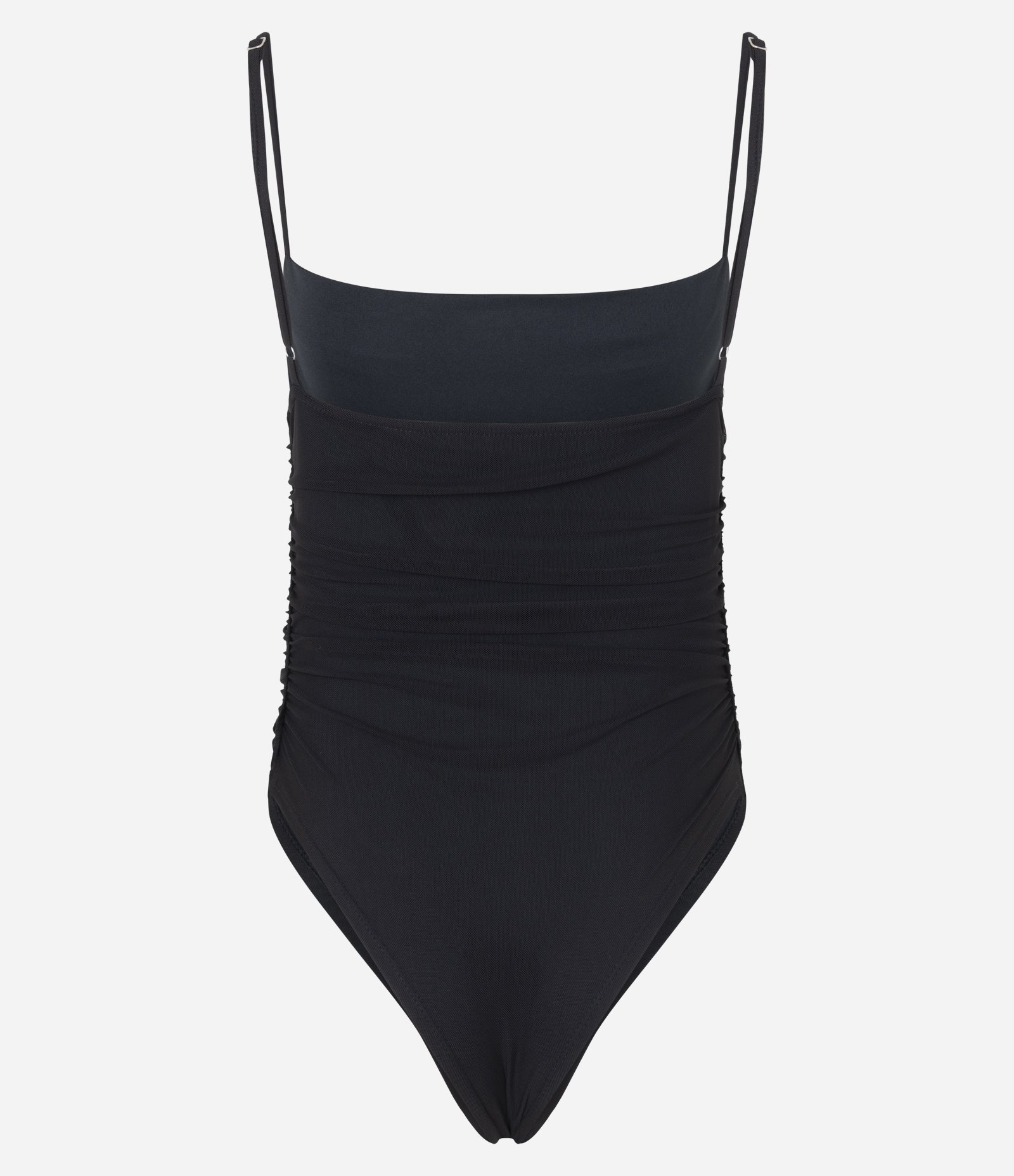 Body Alça Fina em Tule com Franzidos Laterais Preto 2