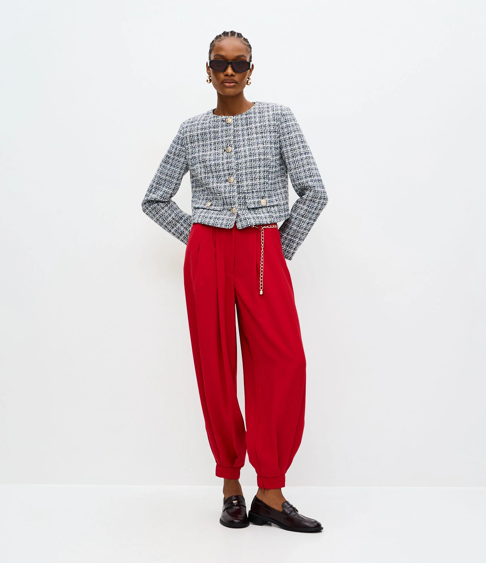 Jaqueta Leve Casaqueto em Tweed com Quatro Bolsos Azul 2