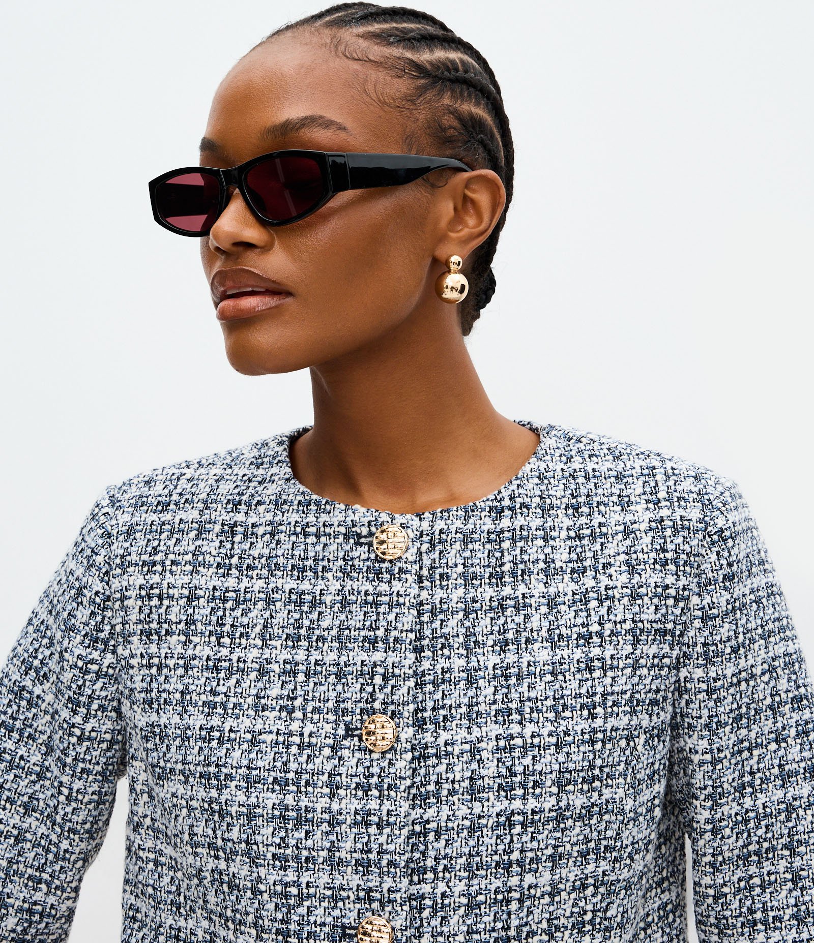 Jaqueta Leve Casaqueto em Tweed com Quatro Bolsos Azul 3