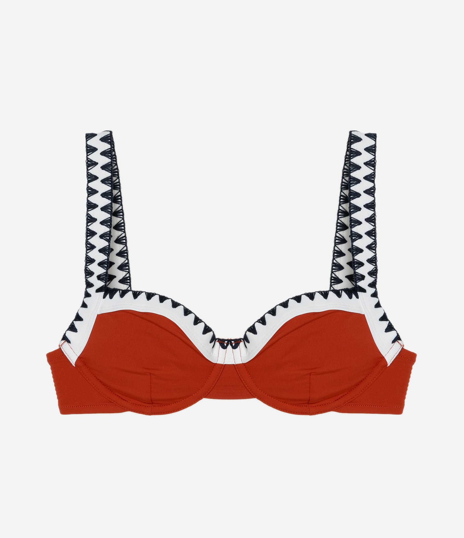 Biquini Top Meia Taça em Microfibra com Bordado Zig Zag Vermelho 5