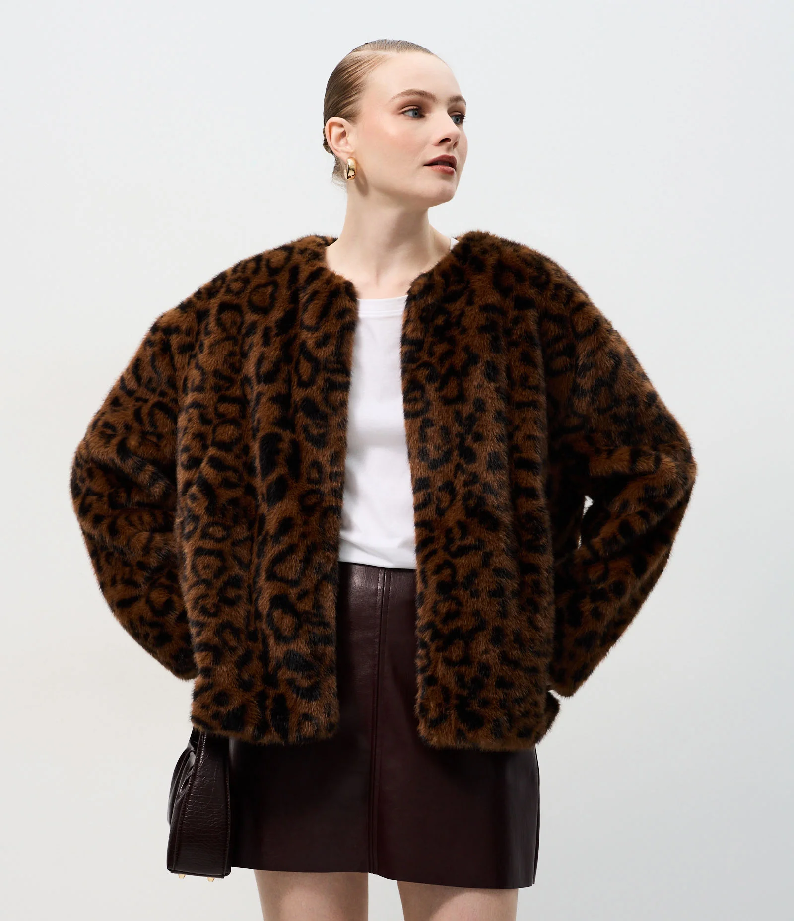 Casaco de Pelo com Estampa Animal Print