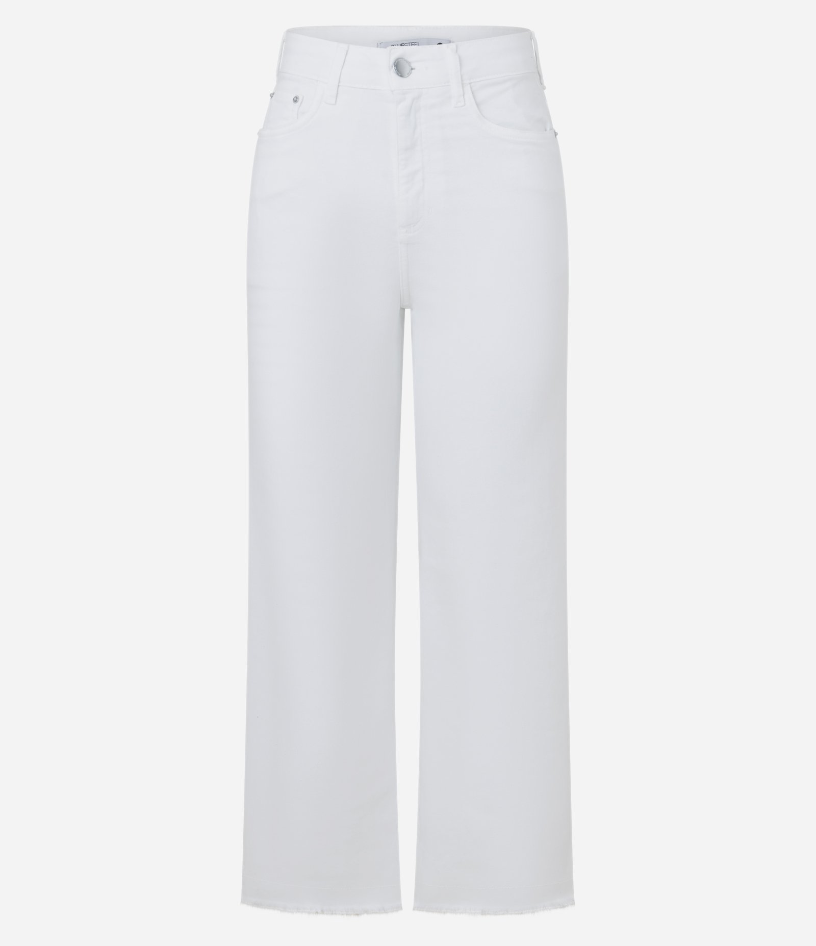 Calça Reta Cropped em Sarja com Bolsos Branco 5