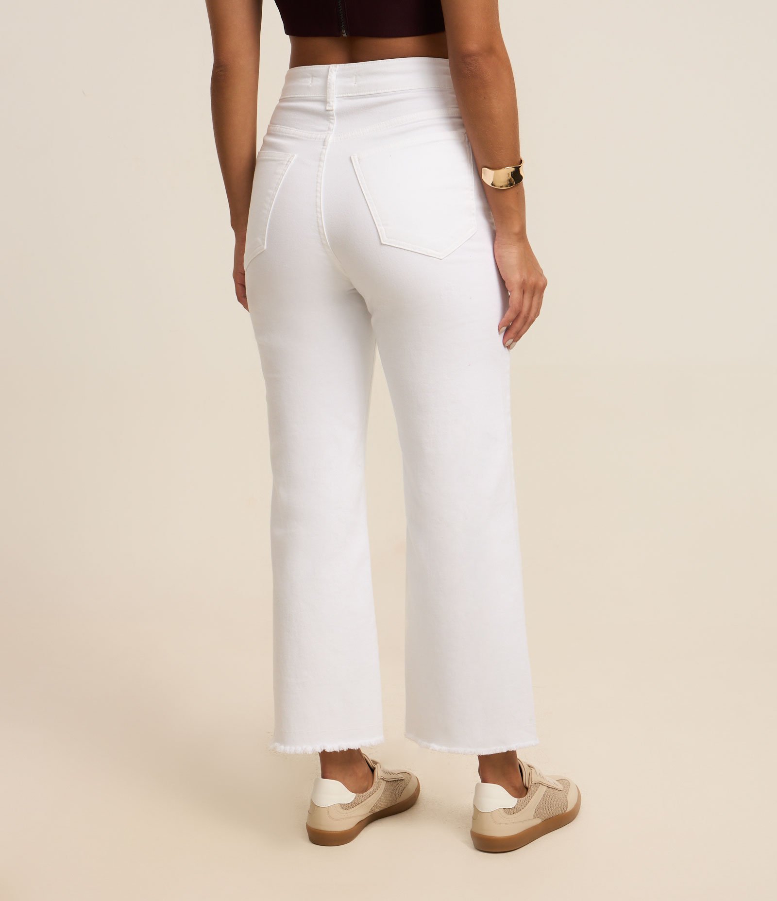 Calça Reta Cropped em Sarja com Bolsos Branco 4