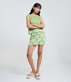 Saia Reta Curta em Tricô com Estampa Floral