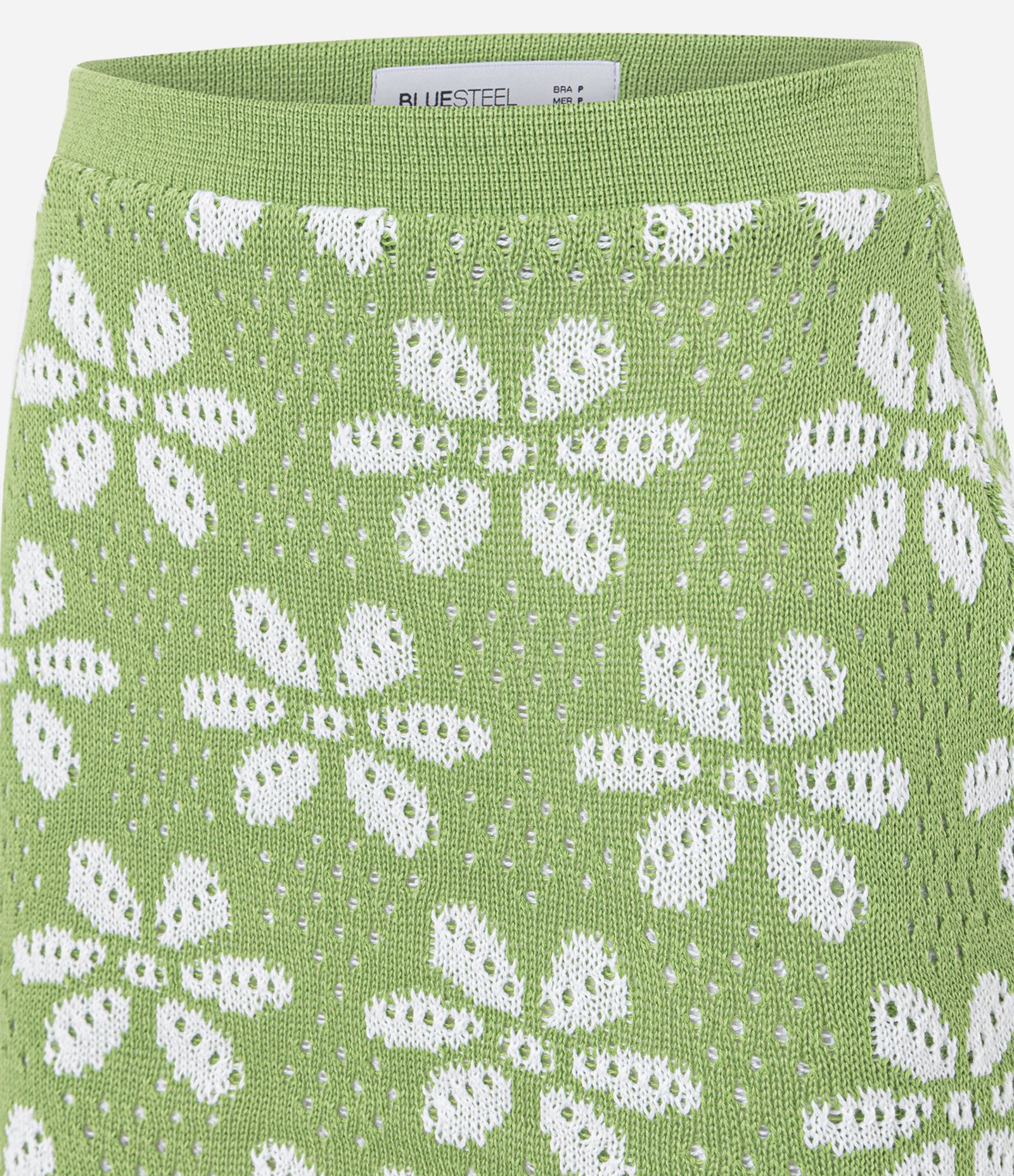 Saia Reta Curta em Tricô com Estampa Floral Verde 2