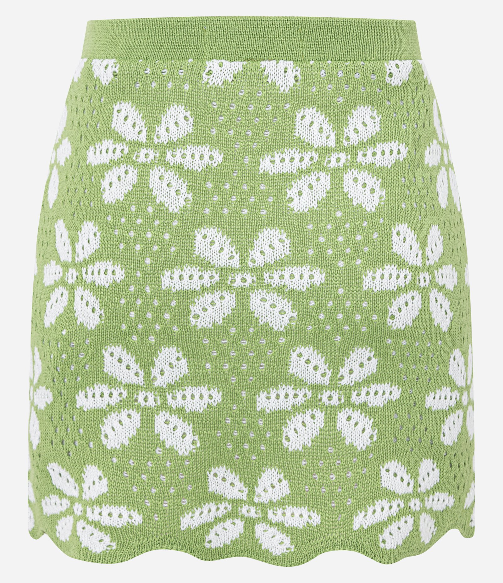 Saia Reta Curta em Tricô com Estampa Floral Verde 3