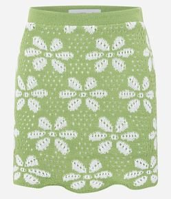 Saia Reta Curta em Tricô com Estampa Floral