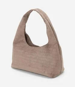 Bolsa Hobo Grande em Suede com Textura Croco