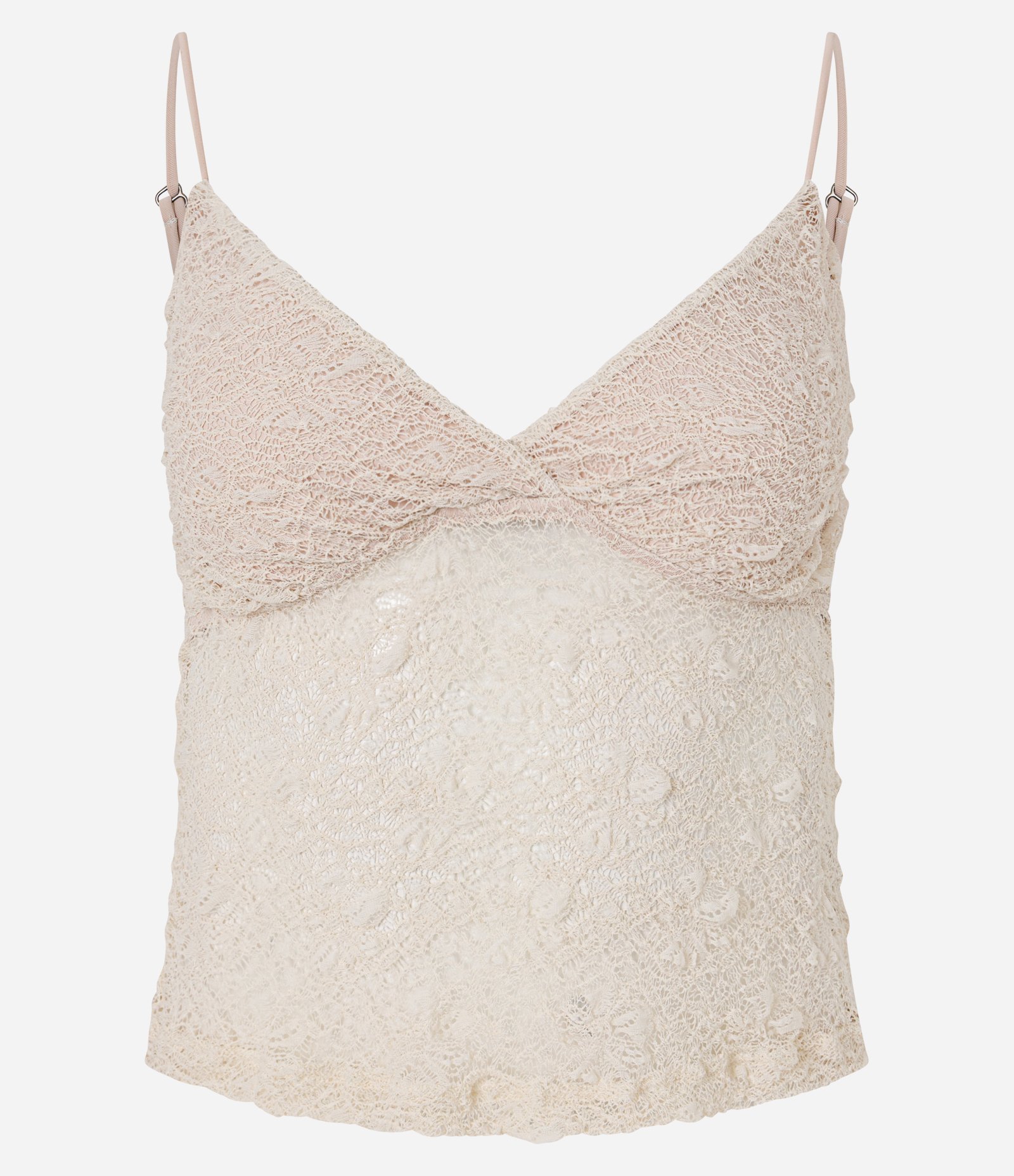 Blusa em Renda com Alça Fina e Textura Bege 5