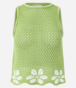 Blusa Regata em Tricô com Flores na Barra