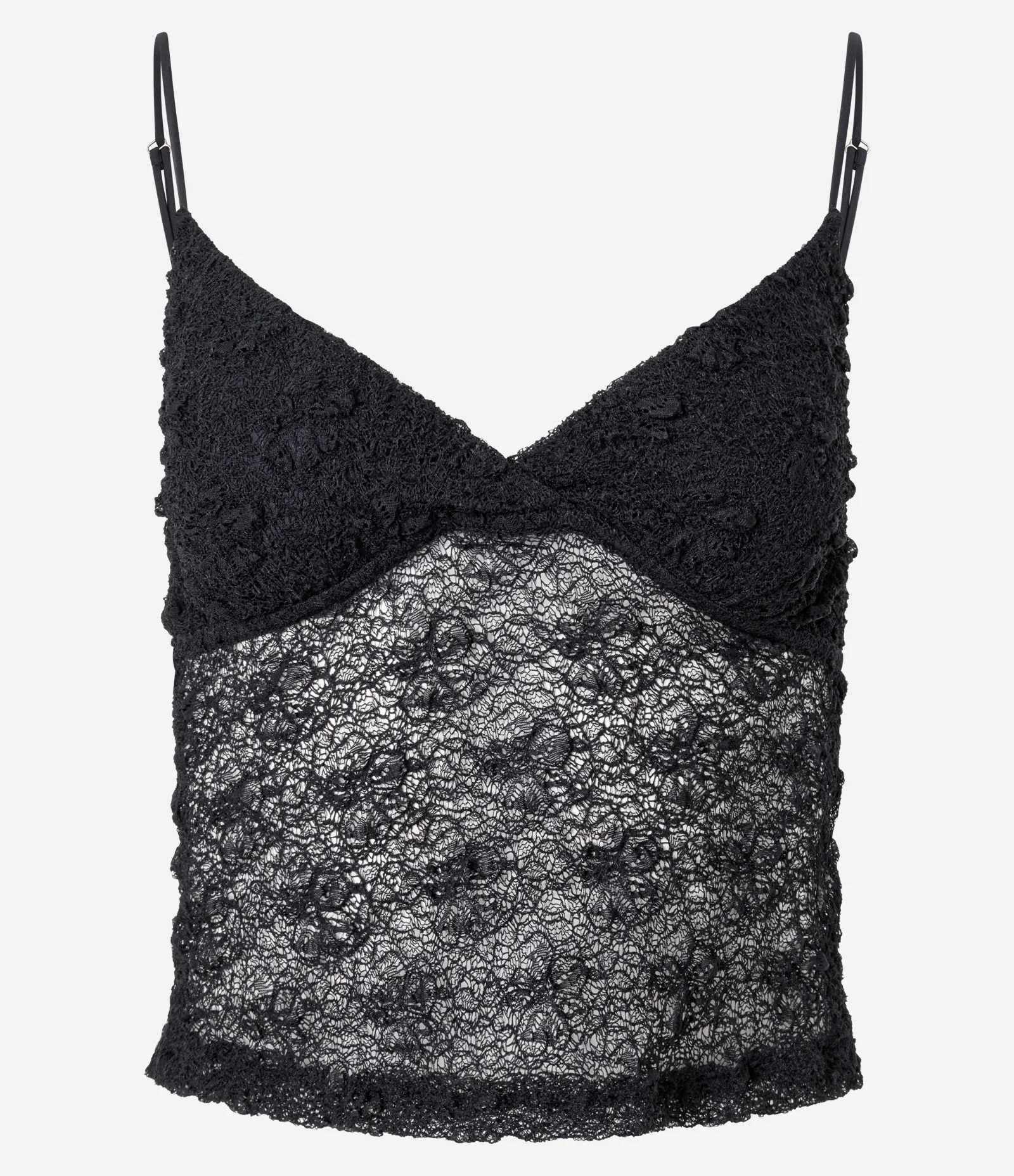 Blusa em Renda com Alça Fina e Textura Preto 4