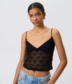 Blusa em Renda com Alça Fina e Textura