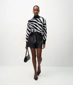 Short em PU com Cós Elástico e Faixa para Amarração